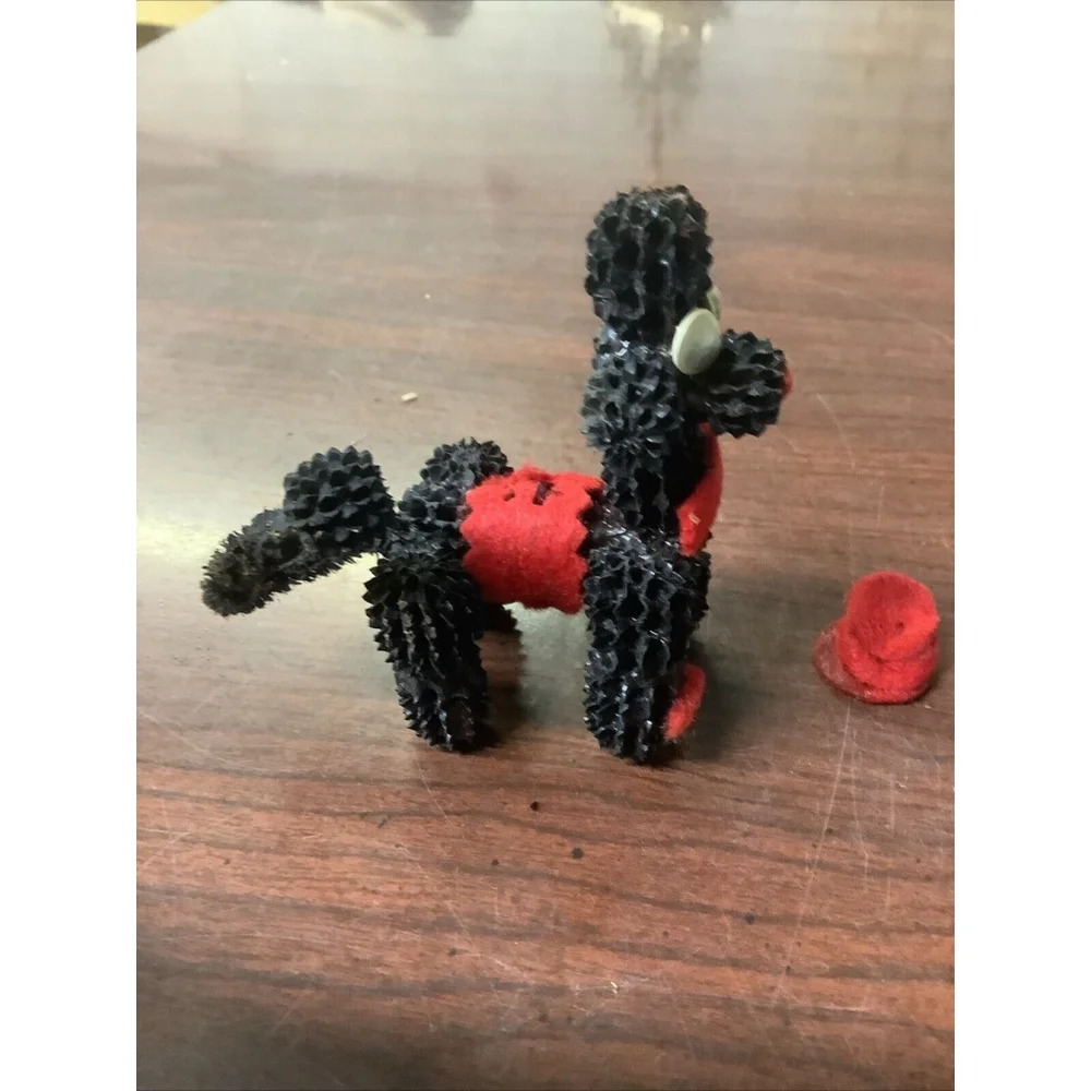 Quirky Vintage Hand Crafted Black Poodle Figurine Sweetgum Seed Pods